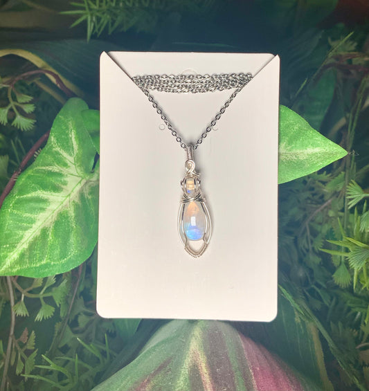 Double Rainbow Moonstone Silver Pendant (teardrop)