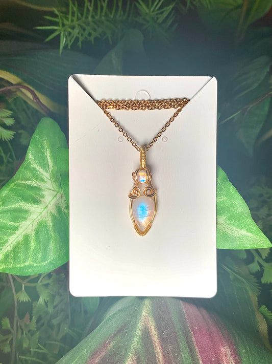 Double Rainbow Moonstone Gold pendant (teardrop)